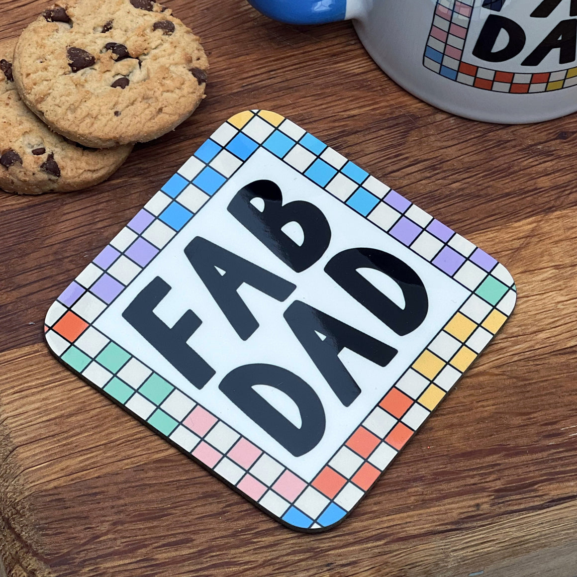 Bright Checkered Fab Dad Coaster
