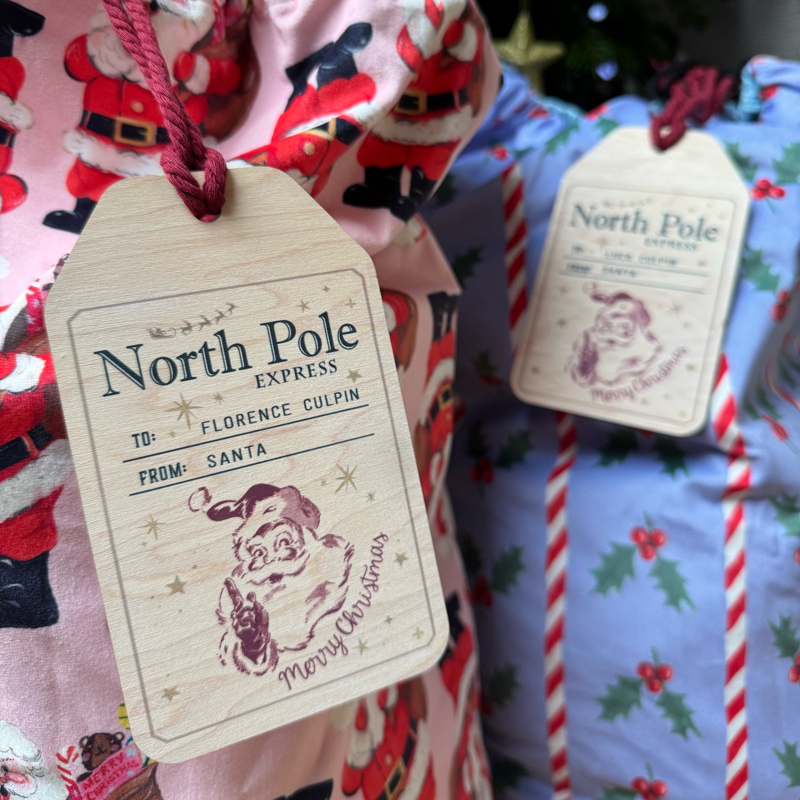 2 x Christmas sack tags