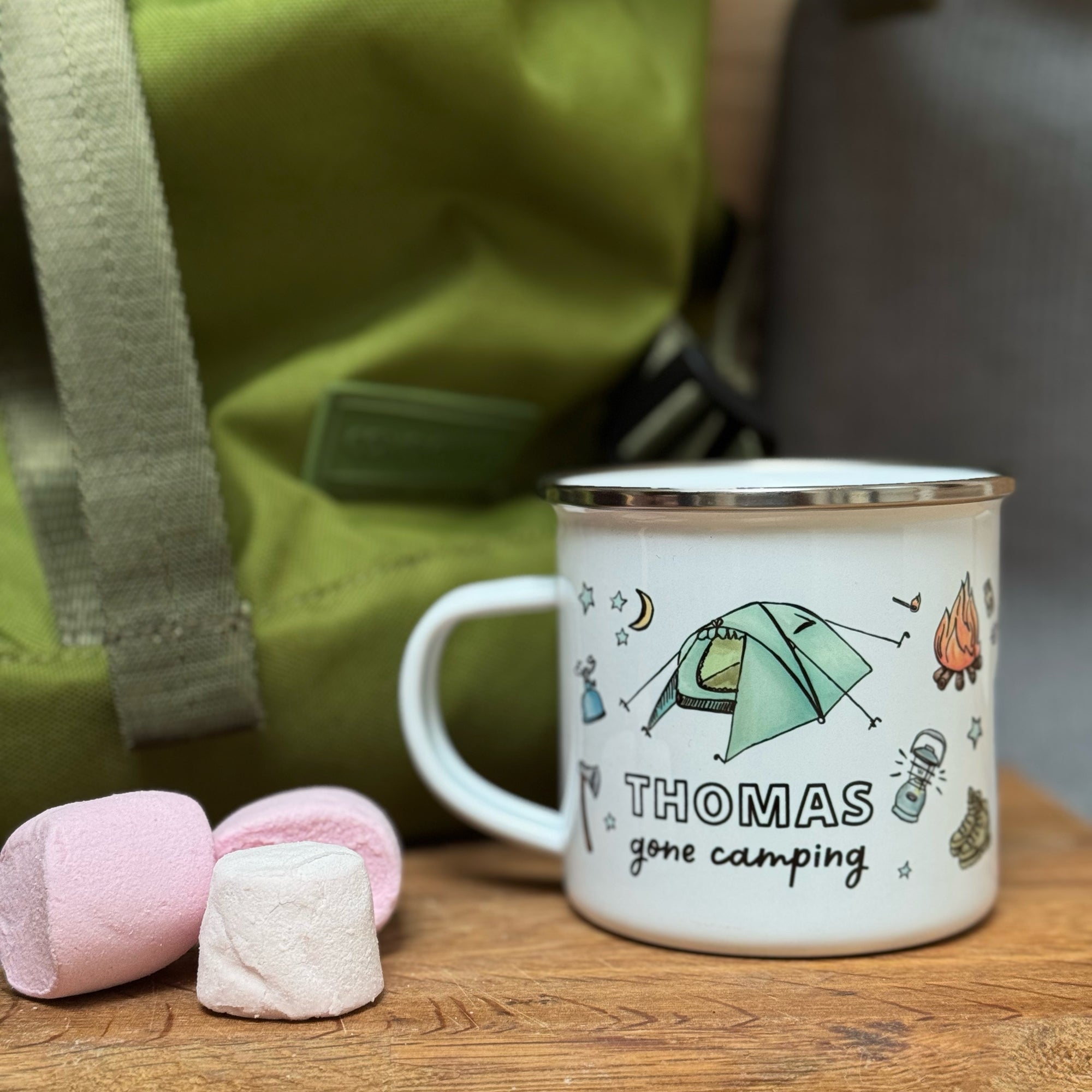 Camping tin mug with name 