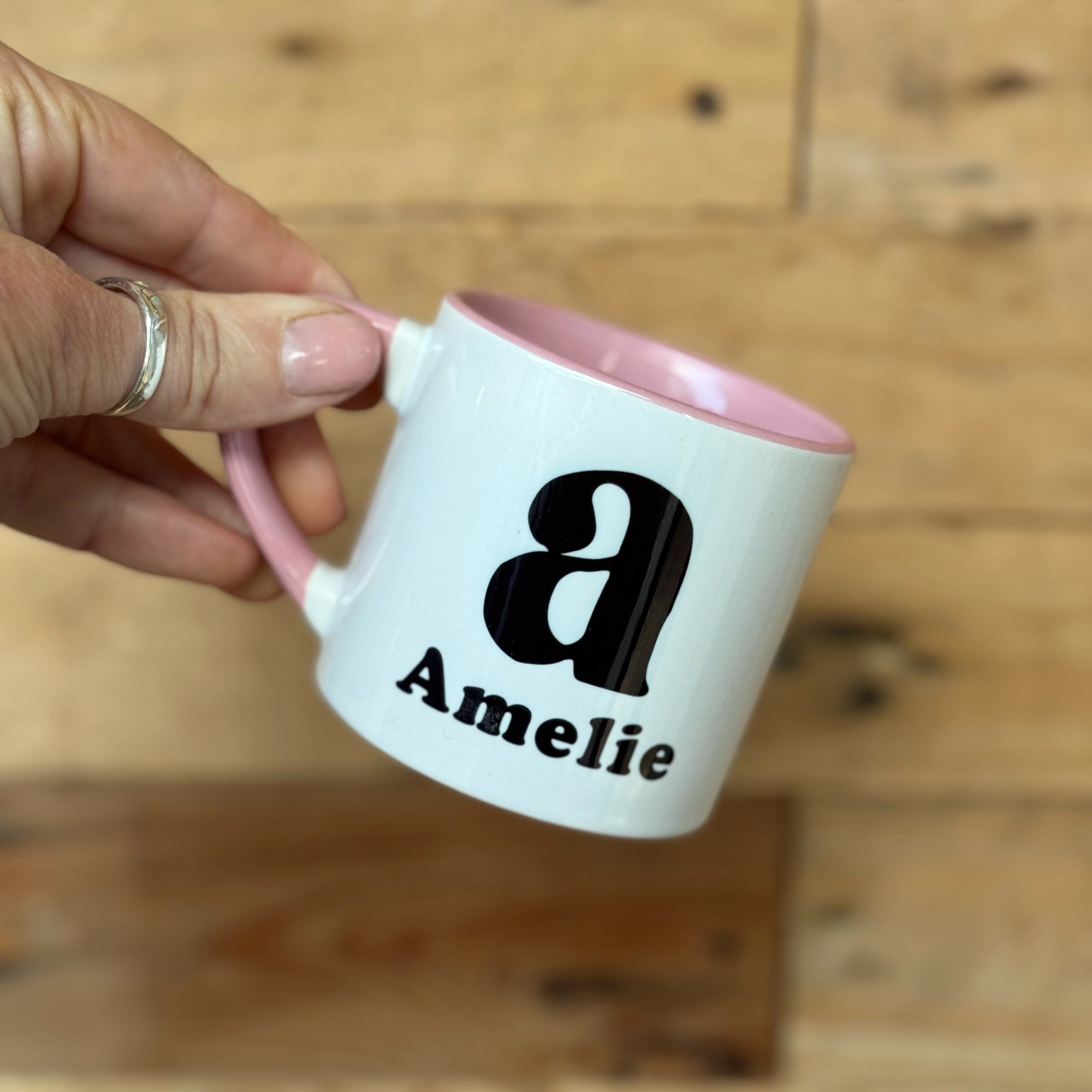 Childrens Small China Cup With Bold Black Initial And Name