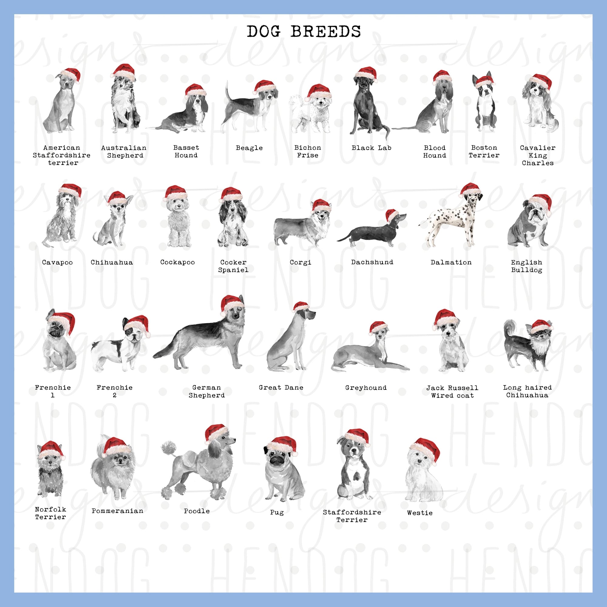 Choice of Dog Breeds available for Christmas card 