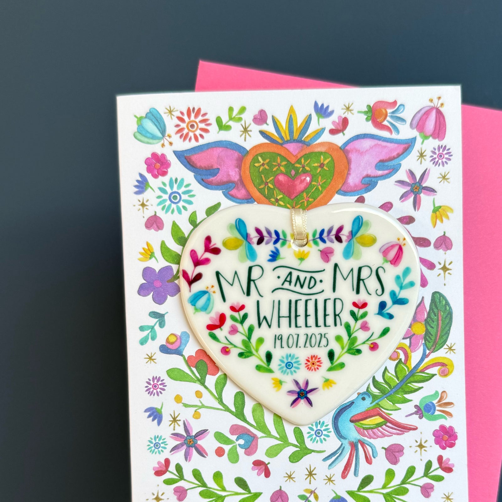 Mexican Wedding Card With Personalised Ceramic Keepsake - Mexican Folksy Wedding Card