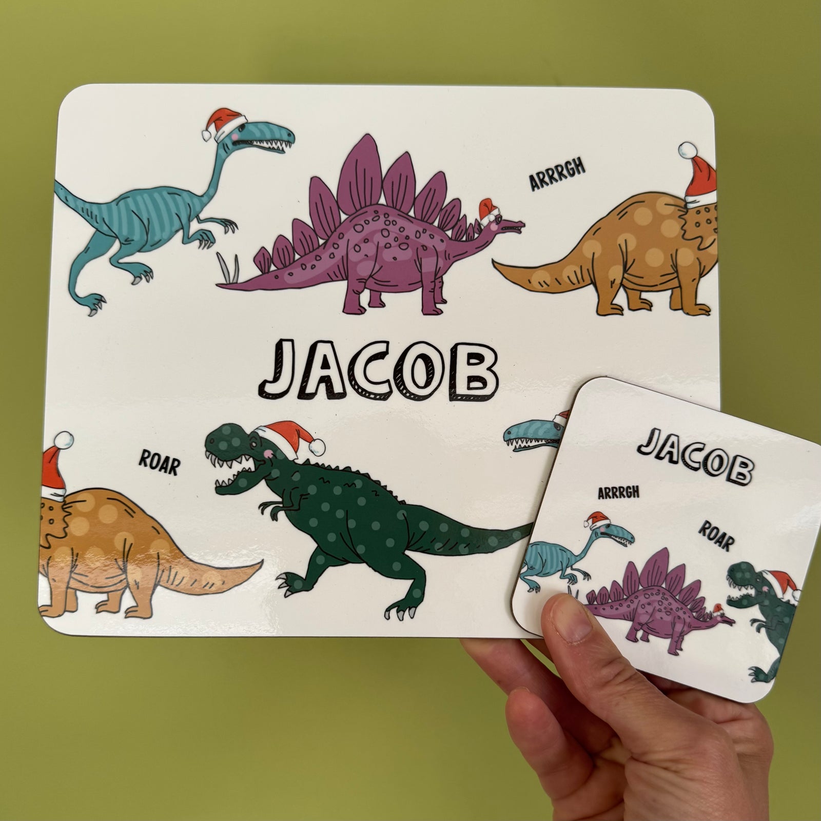 JACOB - Christmas Dinosaur Placemat & Matching coaster