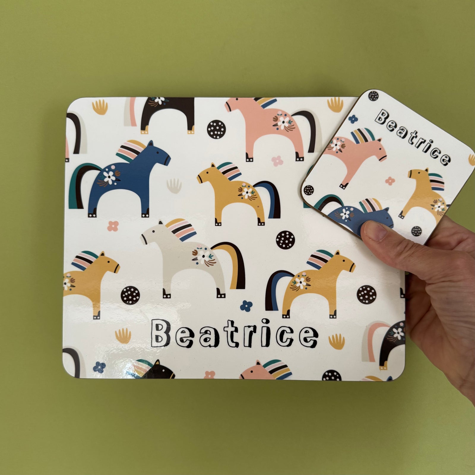 BEATRICE - Ponies Placemat & matching coaster