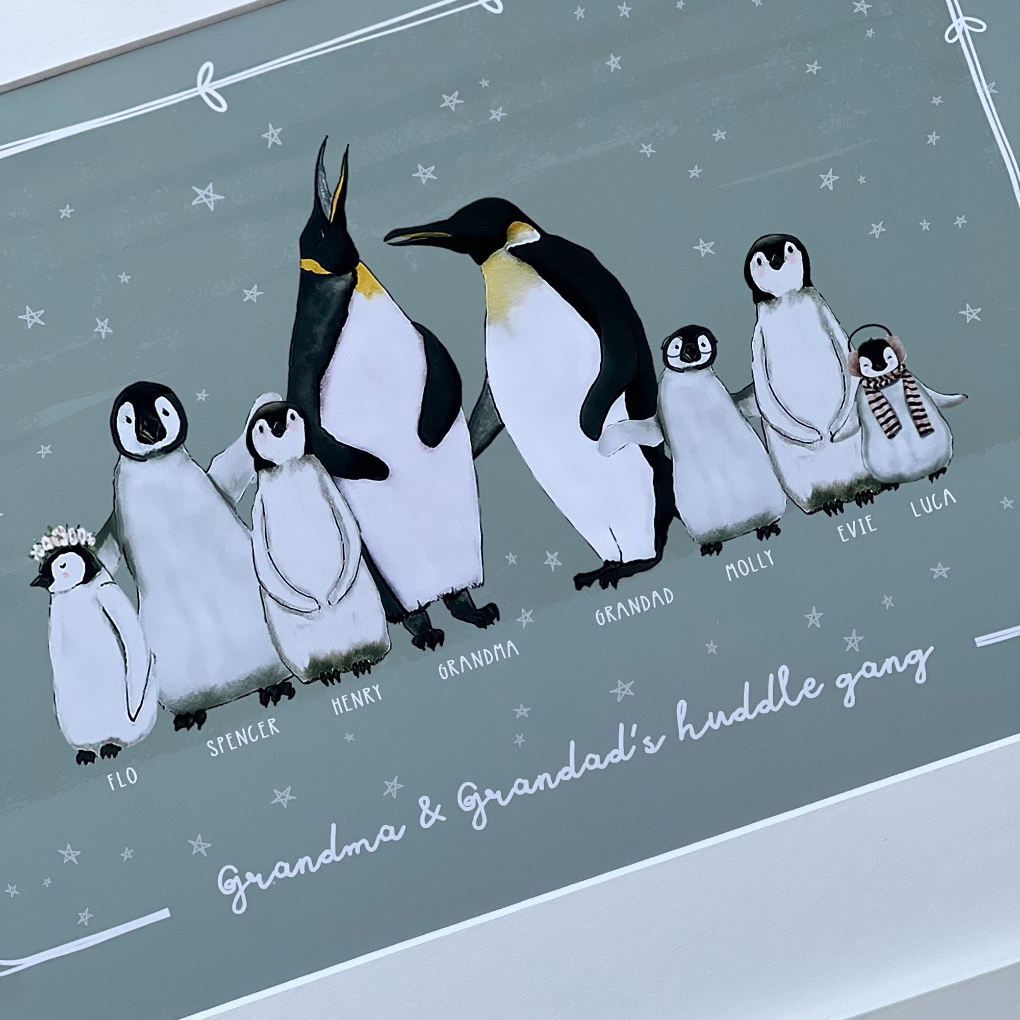 Penguin Family Portrait Print A4 or A3