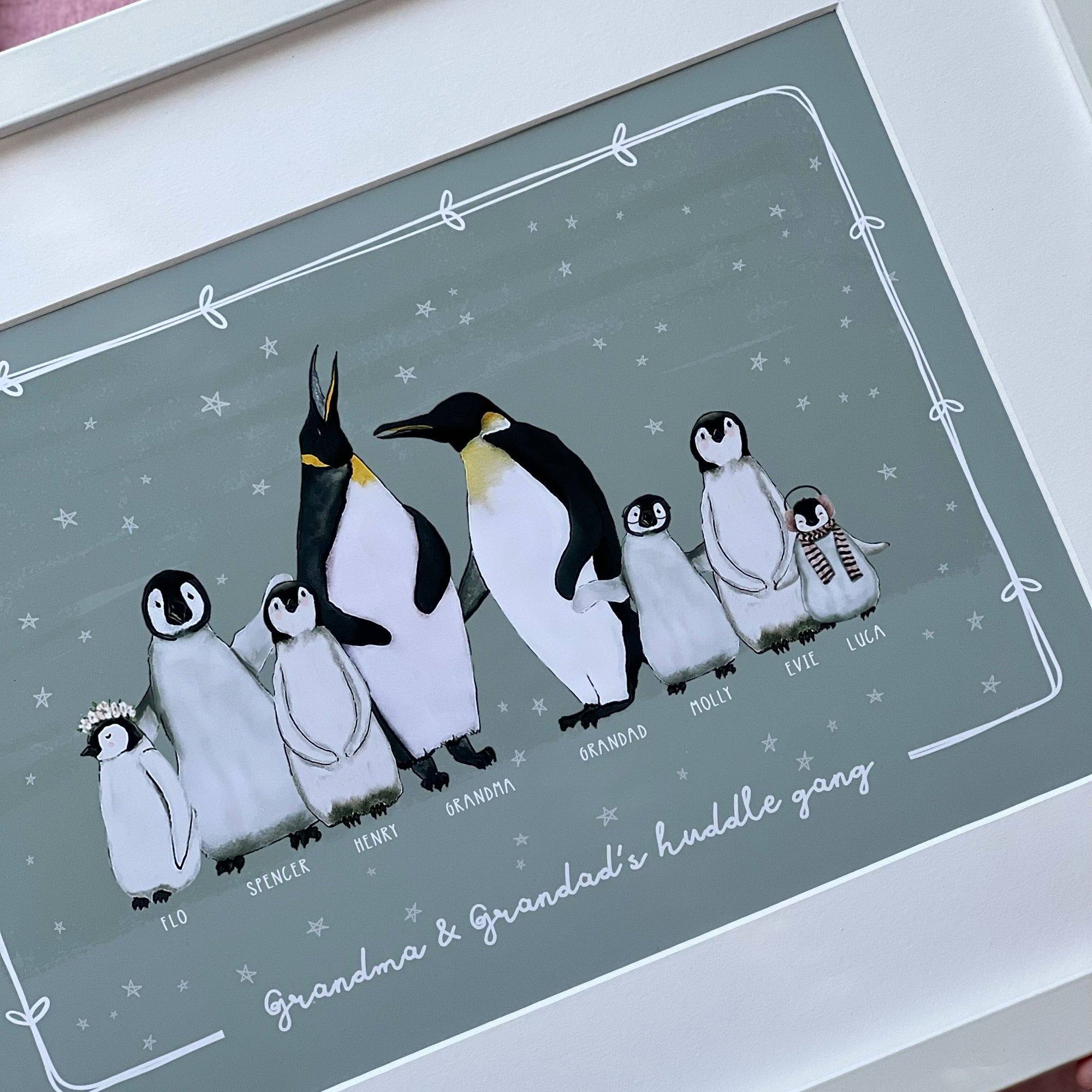 Penguin Family Portrait Print A4 or A3