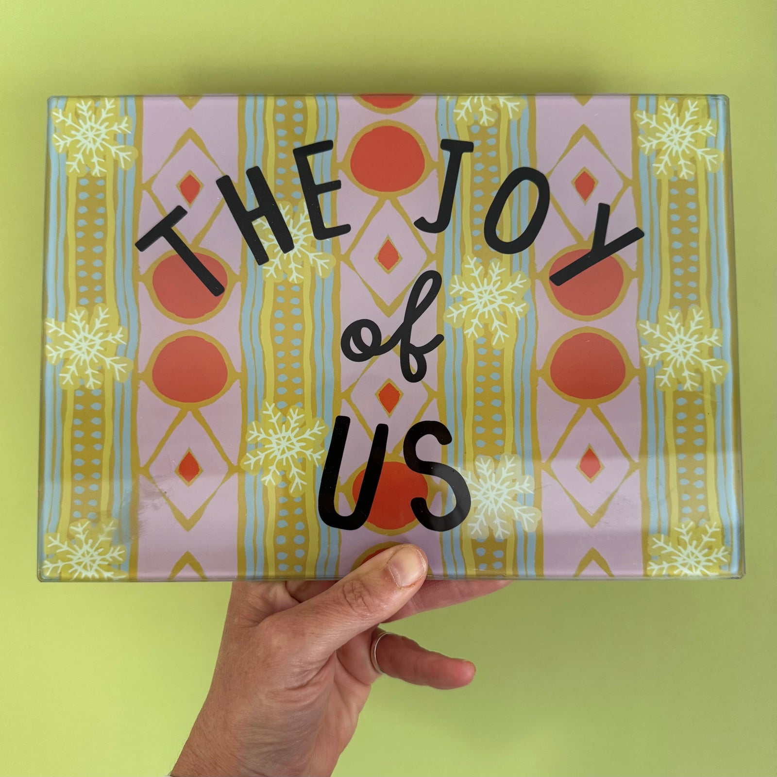 ‘The joy of us’ glass Serving board/centre Piece
