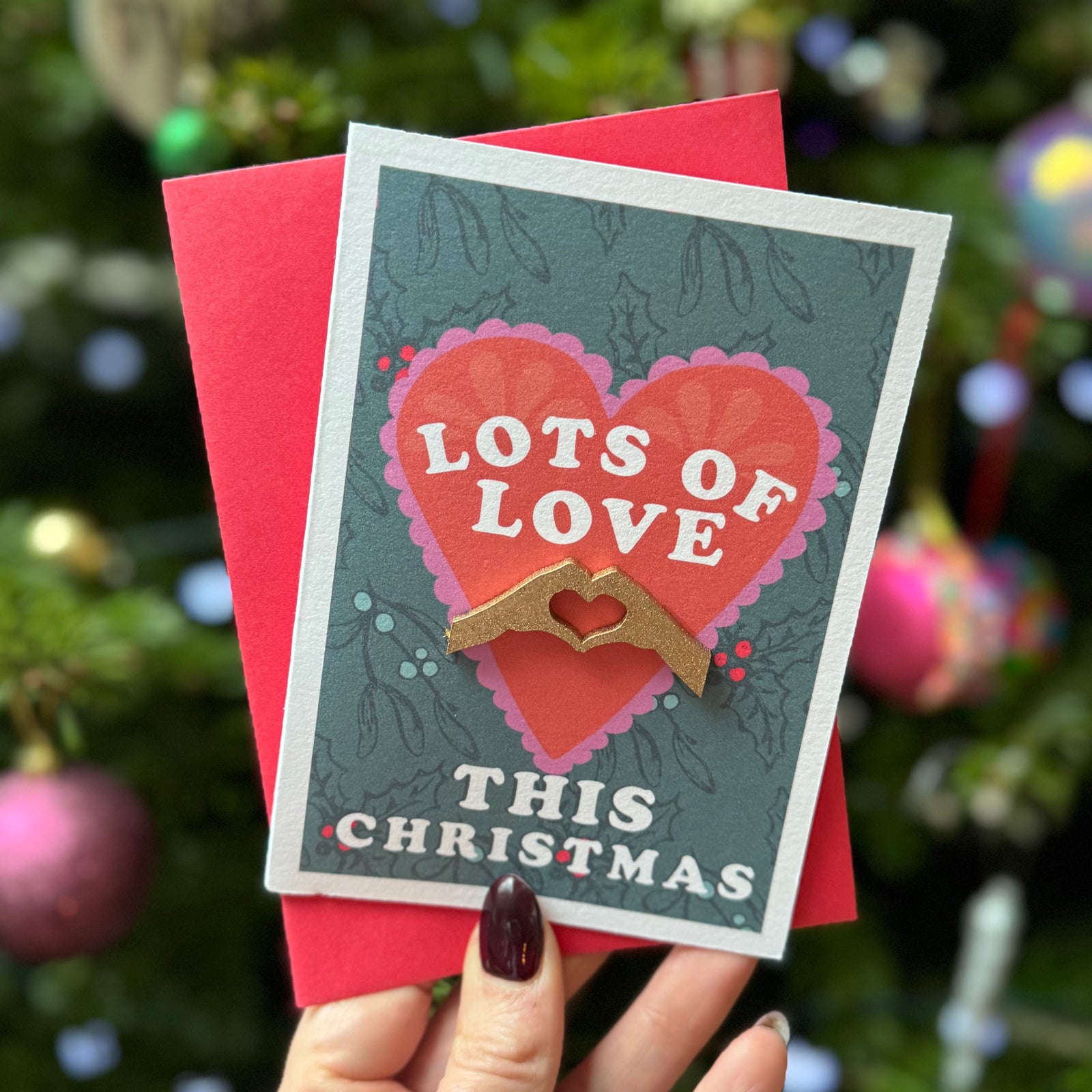Lots of love this Christmas, Christmas Card With 3D Gold Wooden Hands - Christmas card for Wife - Christmas card for Husband