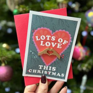 Lots of love this Christmas, Christmas Card With 3D Gold Wooden Hands - Christmas card for Wife - Christmas card for Husband