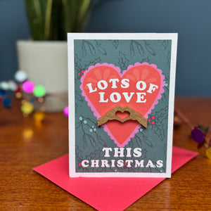 Lots of love this Christmas, Christmas Card With 3D Gold Wooden Hands - Christmas card for Wife - Christmas card for Husband