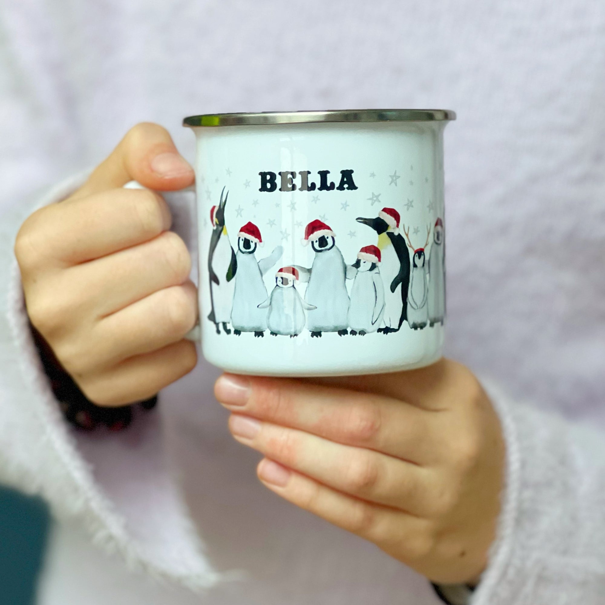 Christmas Penguin Tin Enamel Mug