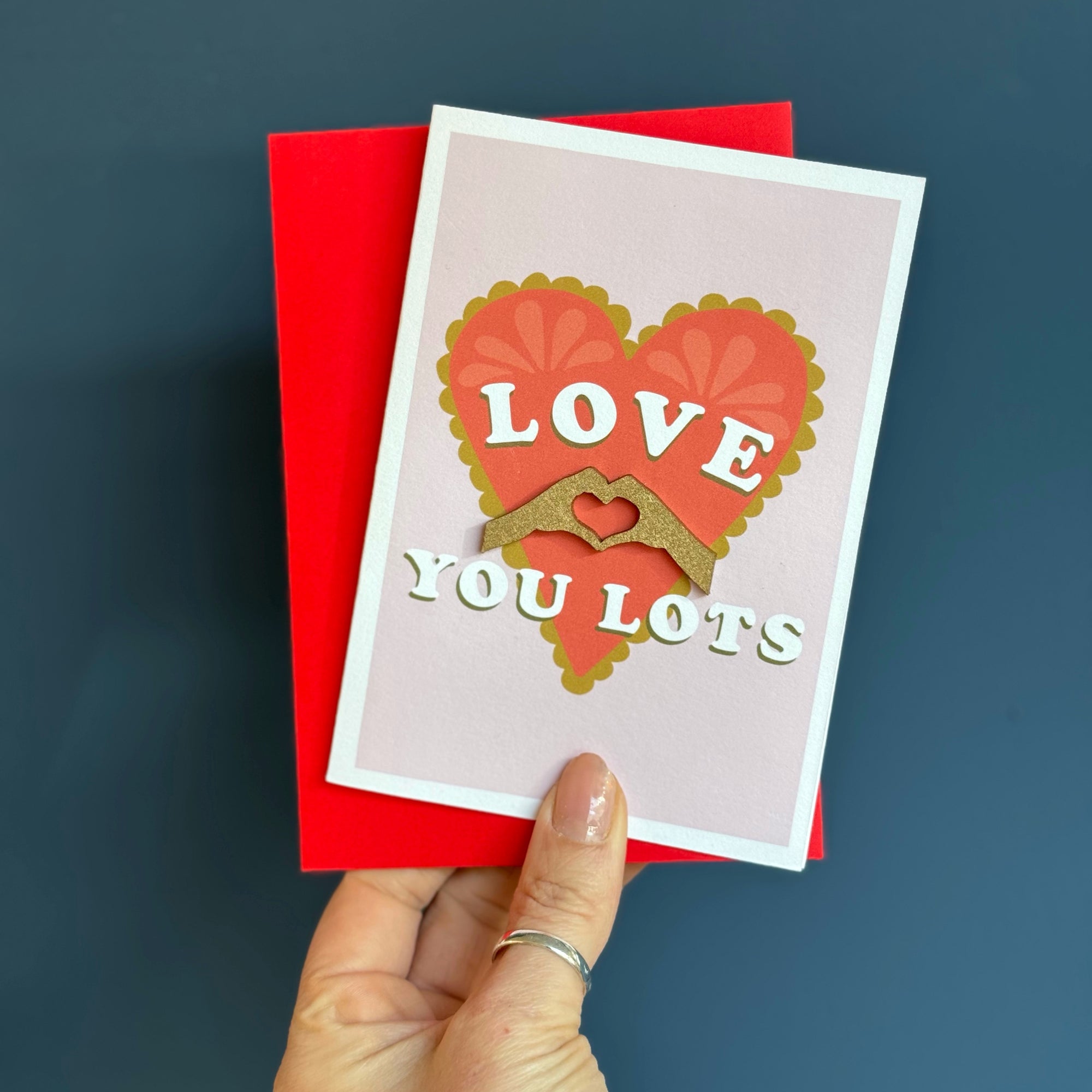 Fun card with Red Heart and Love you lots text 