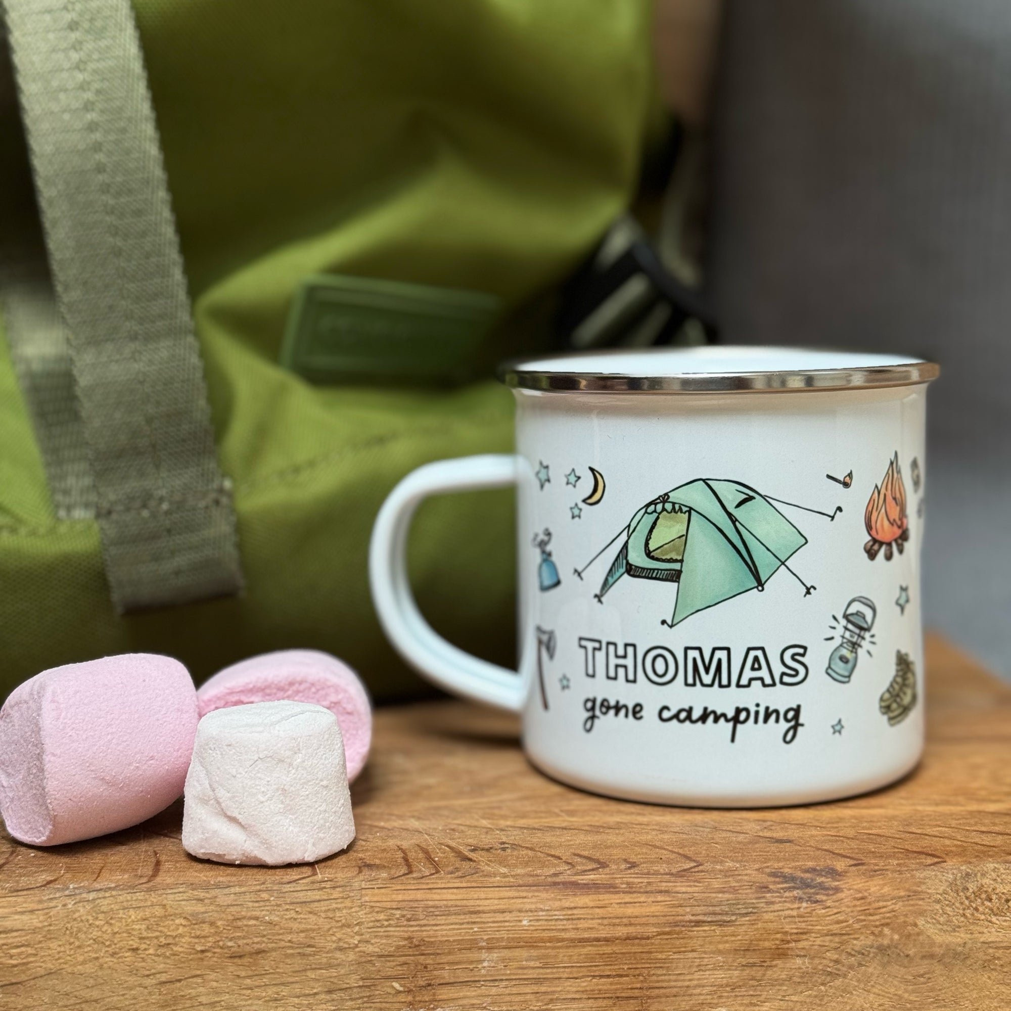 Gone Camping Enamel mug with illustrations