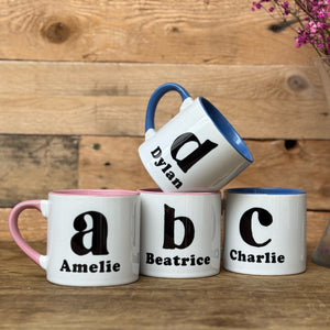 Childrens Small China Cup With Bold Black Initial And Name