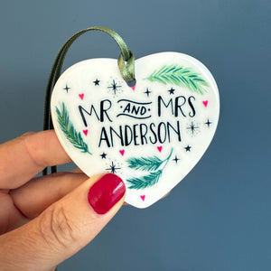 Personalised Winter Wedding or Anniversary Card with Ceramic Heart Keepsake
