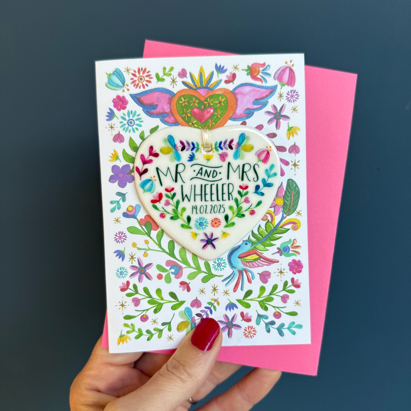 Mexican Wedding Card With Personalised Ceramic Keepsake - Mexican Folksy Wedding Card