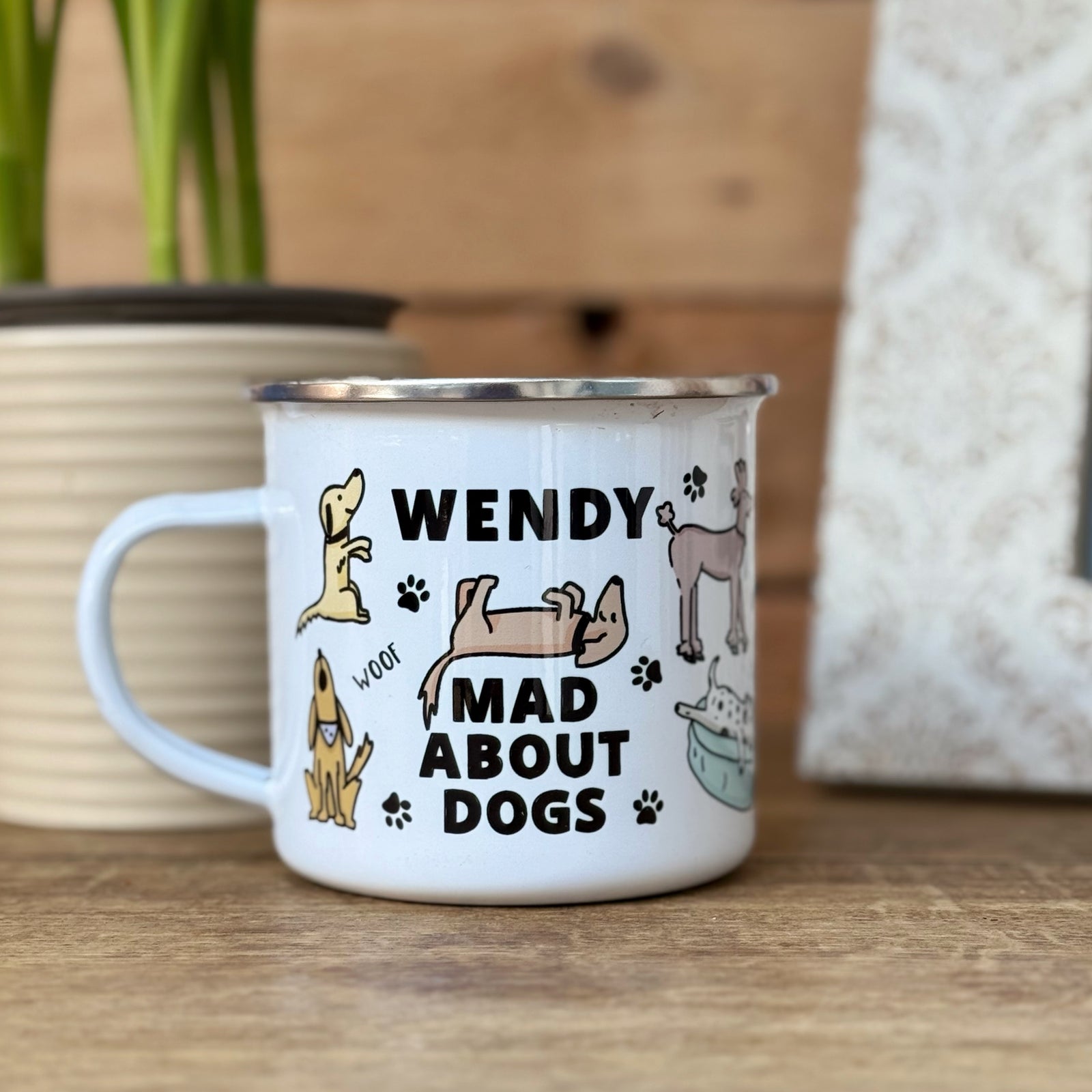Dog Lover Enamel Mug With Illustrations Of Dogs