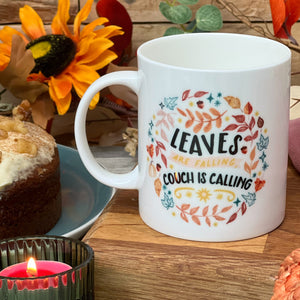 Leaves are Falling Couch/Sofa is Calling Bone China Mug - Personalised Thanksgiving / Fall / Autumn Mug, Fall Mug, Cup for Autumn, Fall