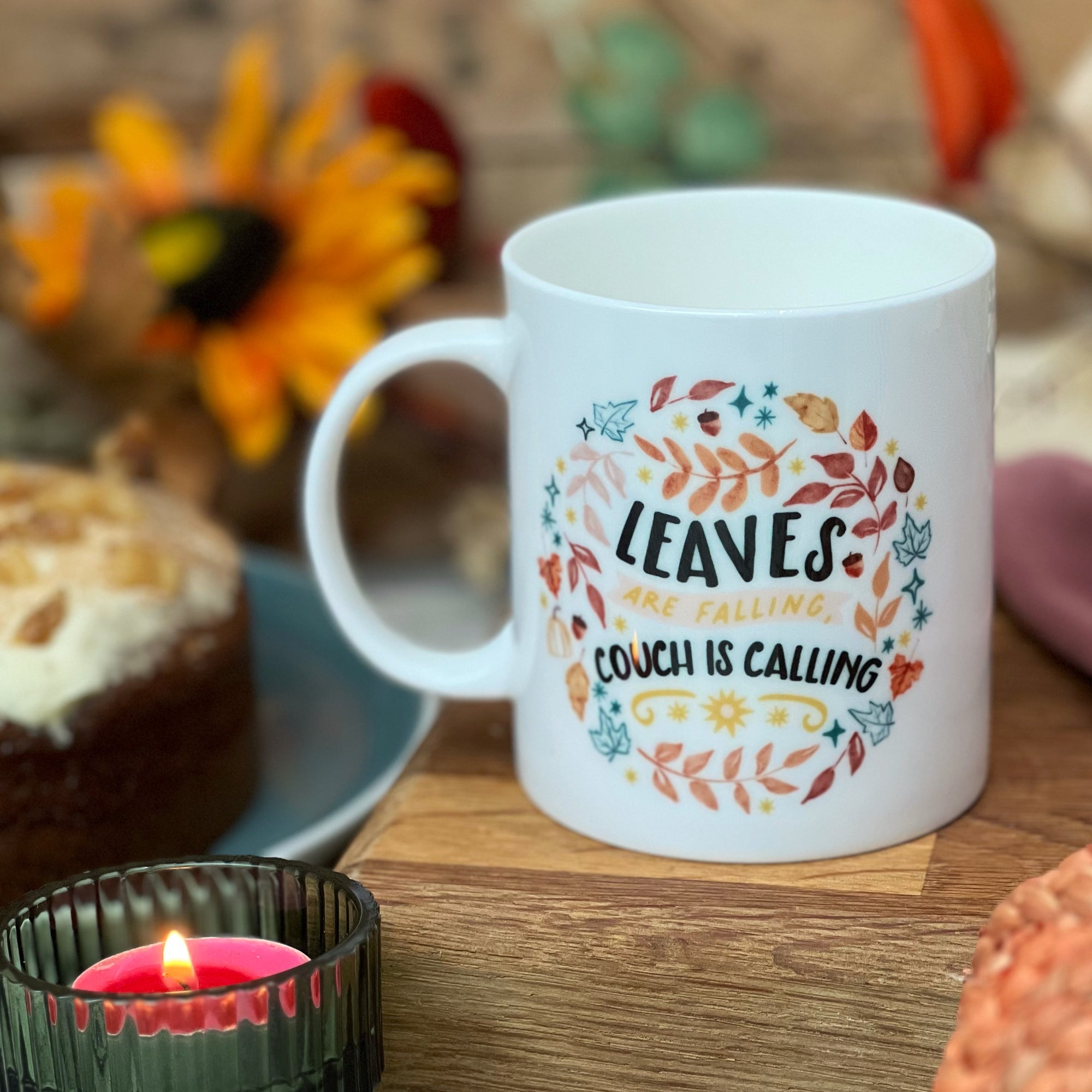 Leaves are Falling Couch/Sofa is Calling Bone China Mug - Personalised Thanksgiving / Fall / Autumn Mug, Fall Mug, Cup for Autumn, Fall