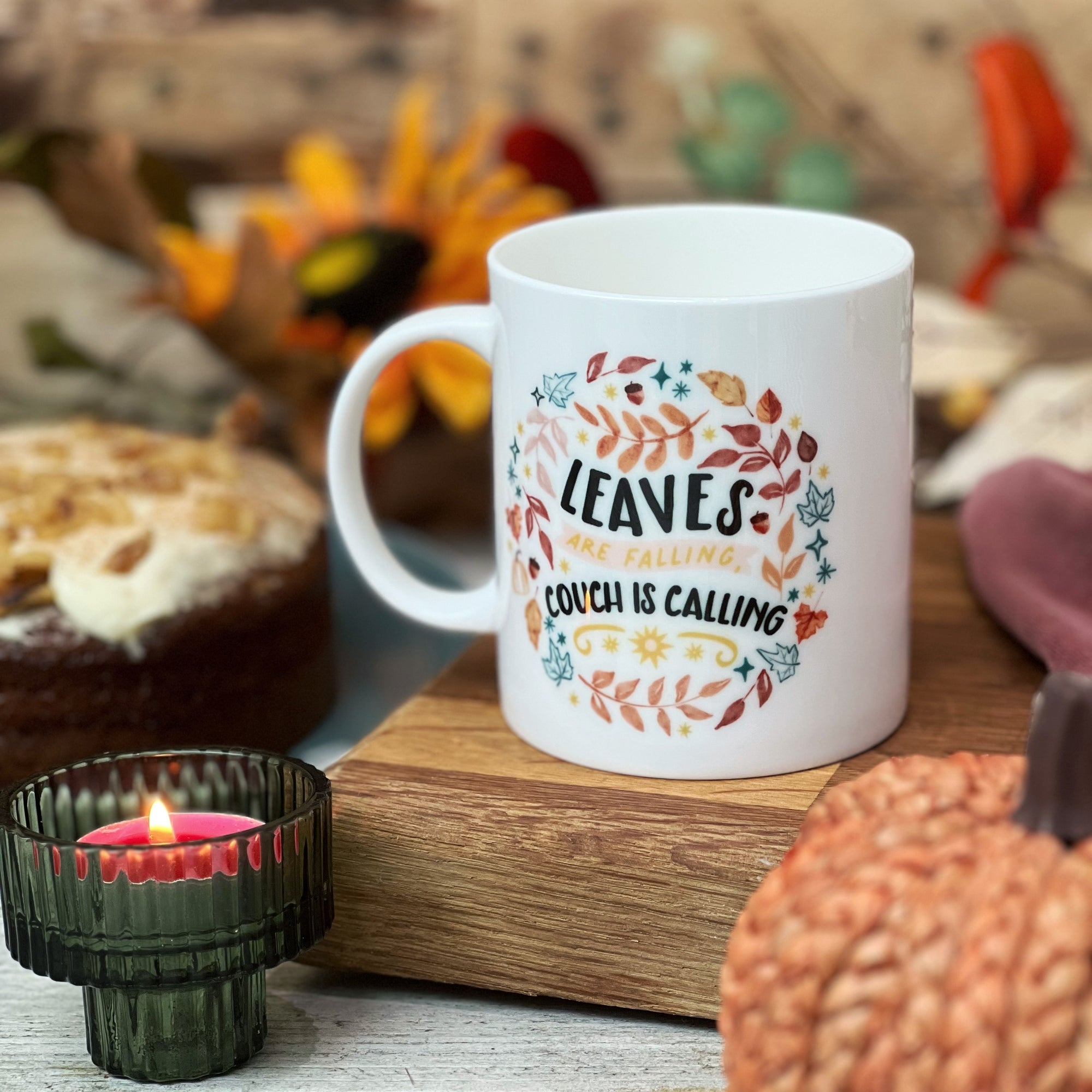 Leaves are Falling Couch/Sofa is Calling Bone China Mug - Personalised Thanksgiving / Fall / Autumn Mug, Fall Mug, Cup for Autumn, Fall