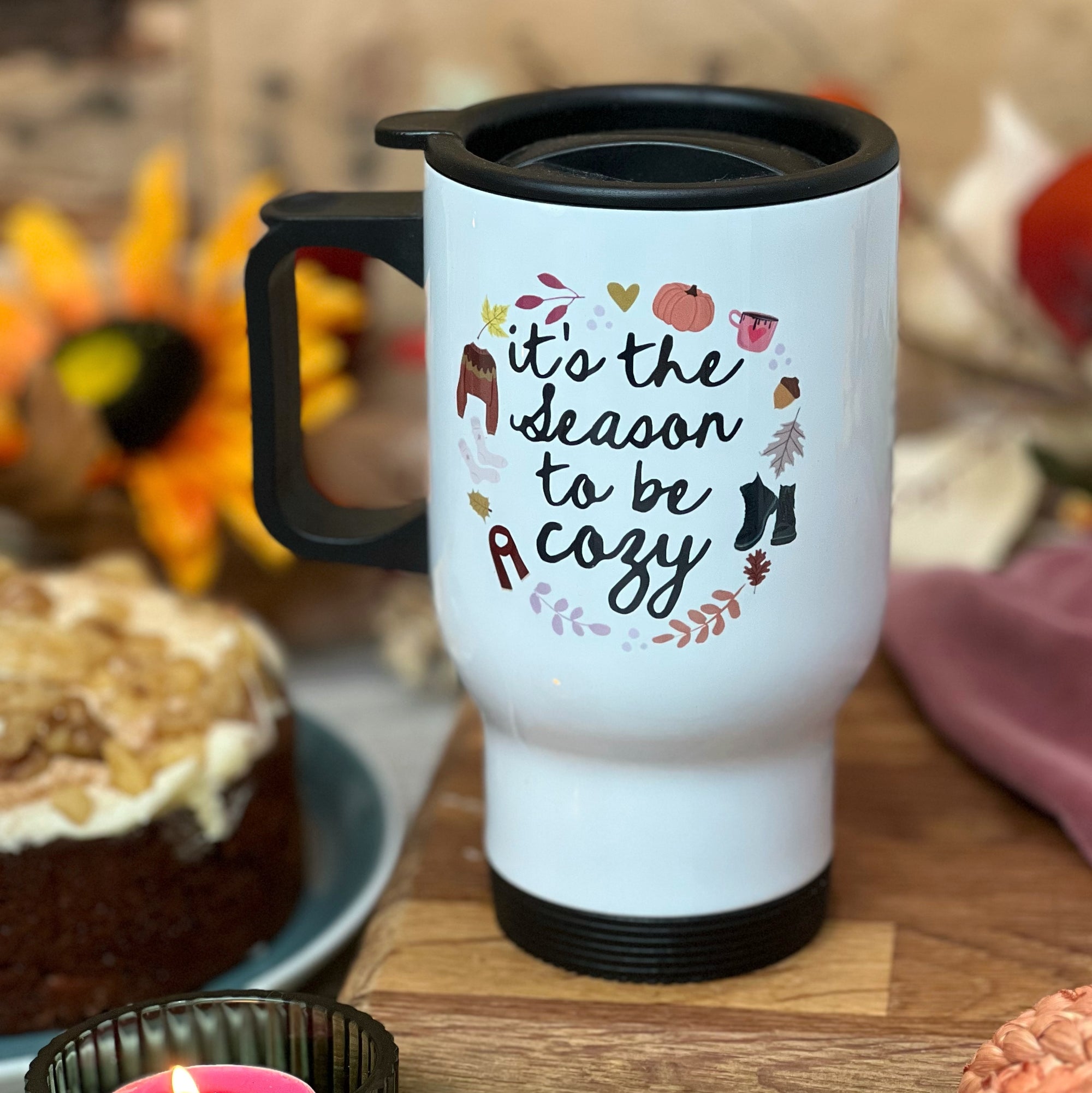 Autumn / Fall / Thanksgiving Travel Mug - Insulated cup - Fall - Autumn - It's the season to be cozy - it's the season to be cosy