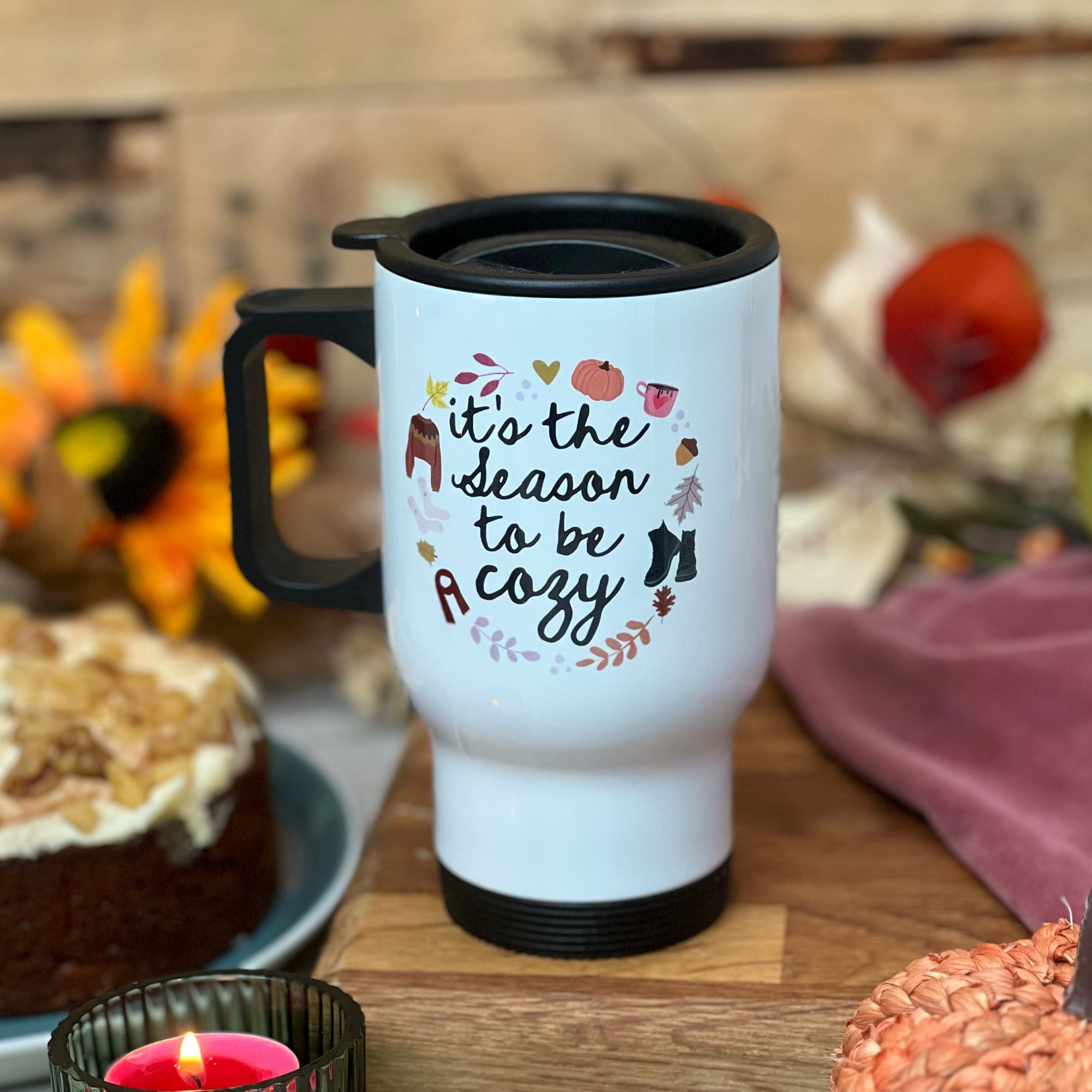 Autumn / Fall / Thanksgiving Travel Mug - Insulated cup - Fall - Autumn - It's the season to be cozy - it's the season to be cosy