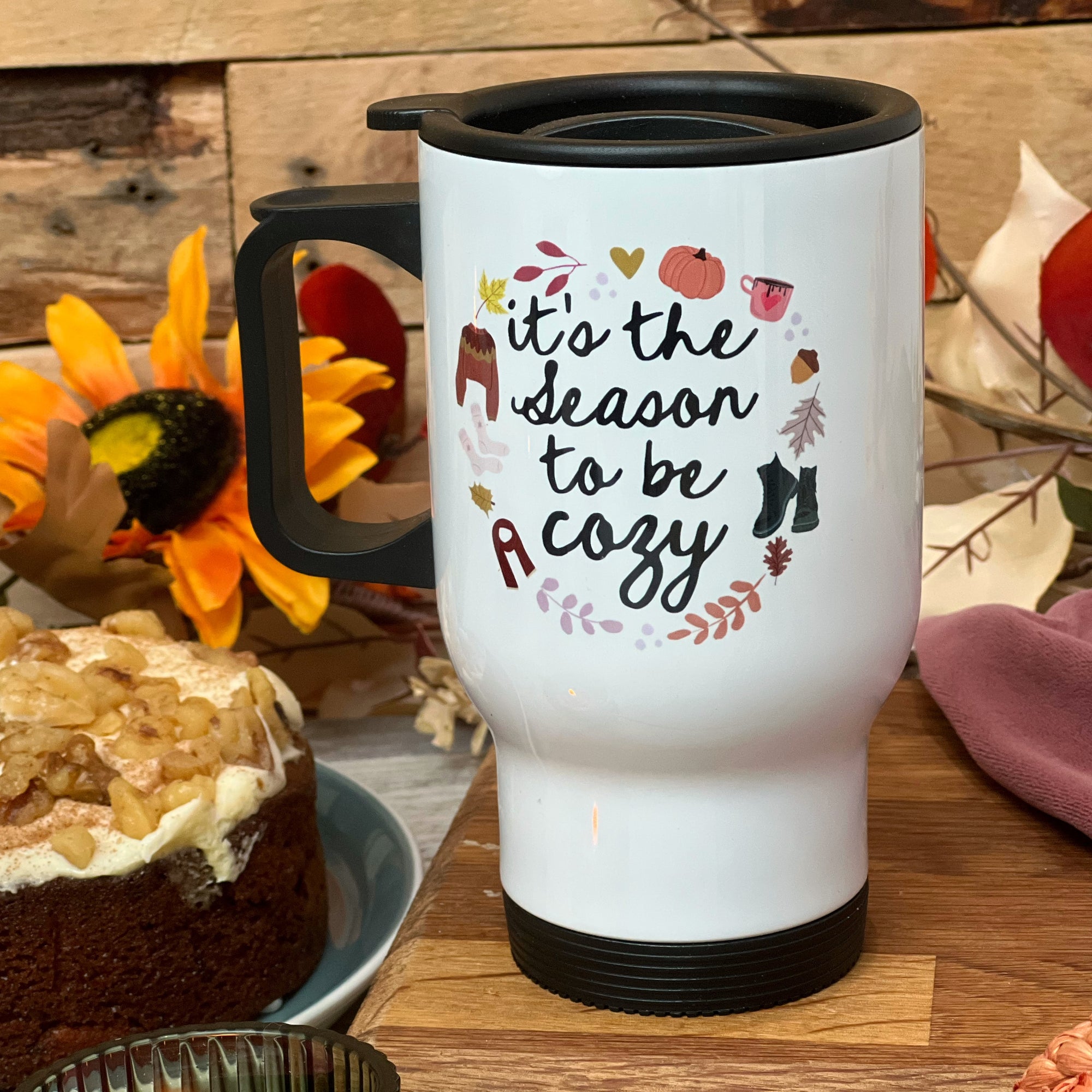 Autumn / Fall / Thanksgiving Travel Mug - Insulated cup - Fall - Autumn - It's the season to be cozy - it's the season to be cosy