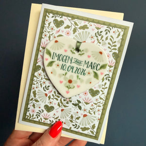Green Wedding Card with Ceramic Heart Keepsake - Hendog Designs