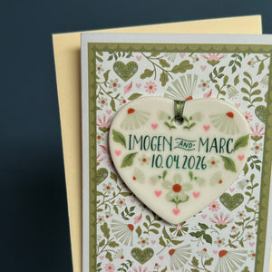 Green Wedding Card with Ceramic Heart Keepsake - Hendog Designs