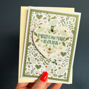 Green Wedding Card with Ceramic Heart Keepsake - Hendog Designs