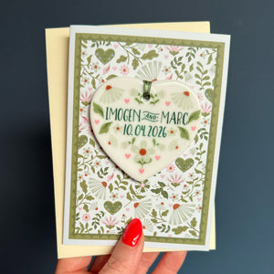 Green Wedding Card with Ceramic Heart Keepsake - Hendog Designs