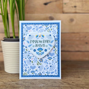 Luxury Blue Folksy Wedding Card With Ceramic Heart Keepsake - Greek / Mediterranean