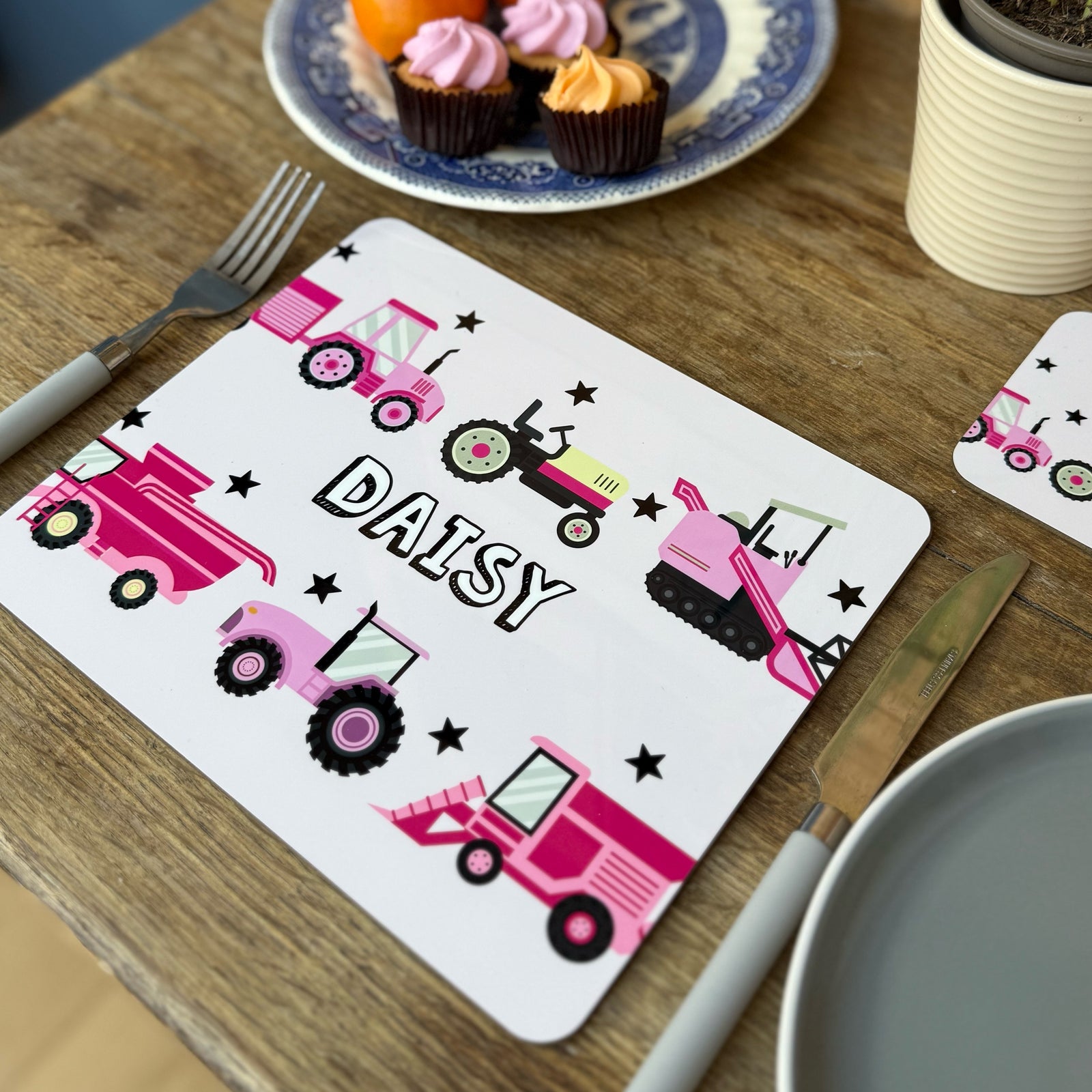 Personalised Pink Tractor Placemat