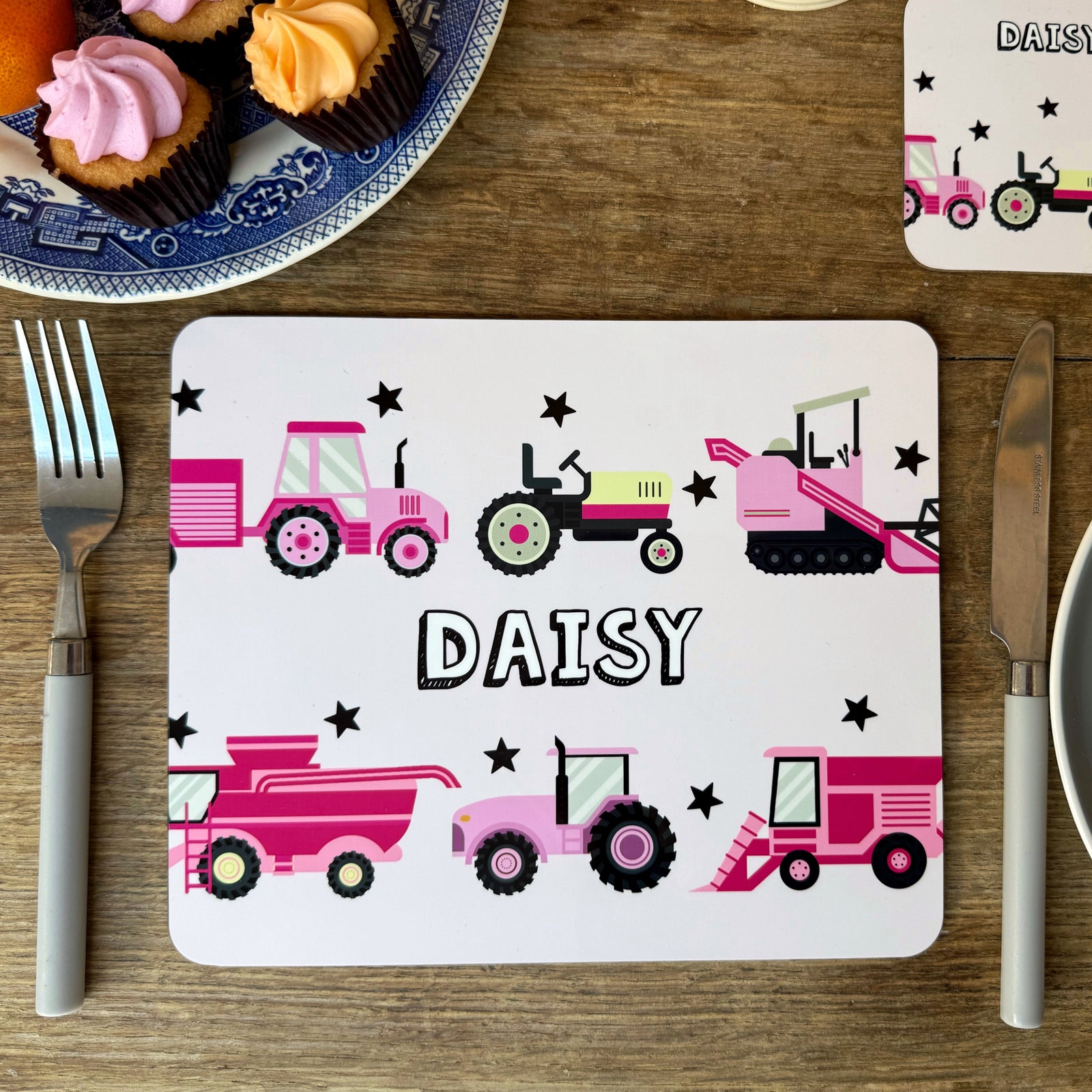 Personalised Pink Tractor Placemat