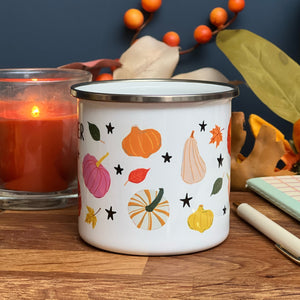 Personalised Fall / Autumn / Thanksgiving Enamel Mug - Personalised Mug - Pumpkin Enamel Mug - Halloween Mug - Thanksgiving Mug