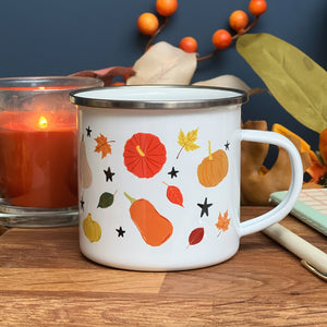 Personalised Fall / Autumn / Thanksgiving Enamel Mug - Personalised Mug - Pumpkin Enamel Mug - Halloween Mug - Thanksgiving Mug