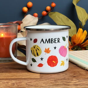 Personalised Fall / Autumn / Thanksgiving Enamel Mug - Personalised Mug - Pumpkin Enamel Mug - Halloween Mug - Thanksgiving Mug