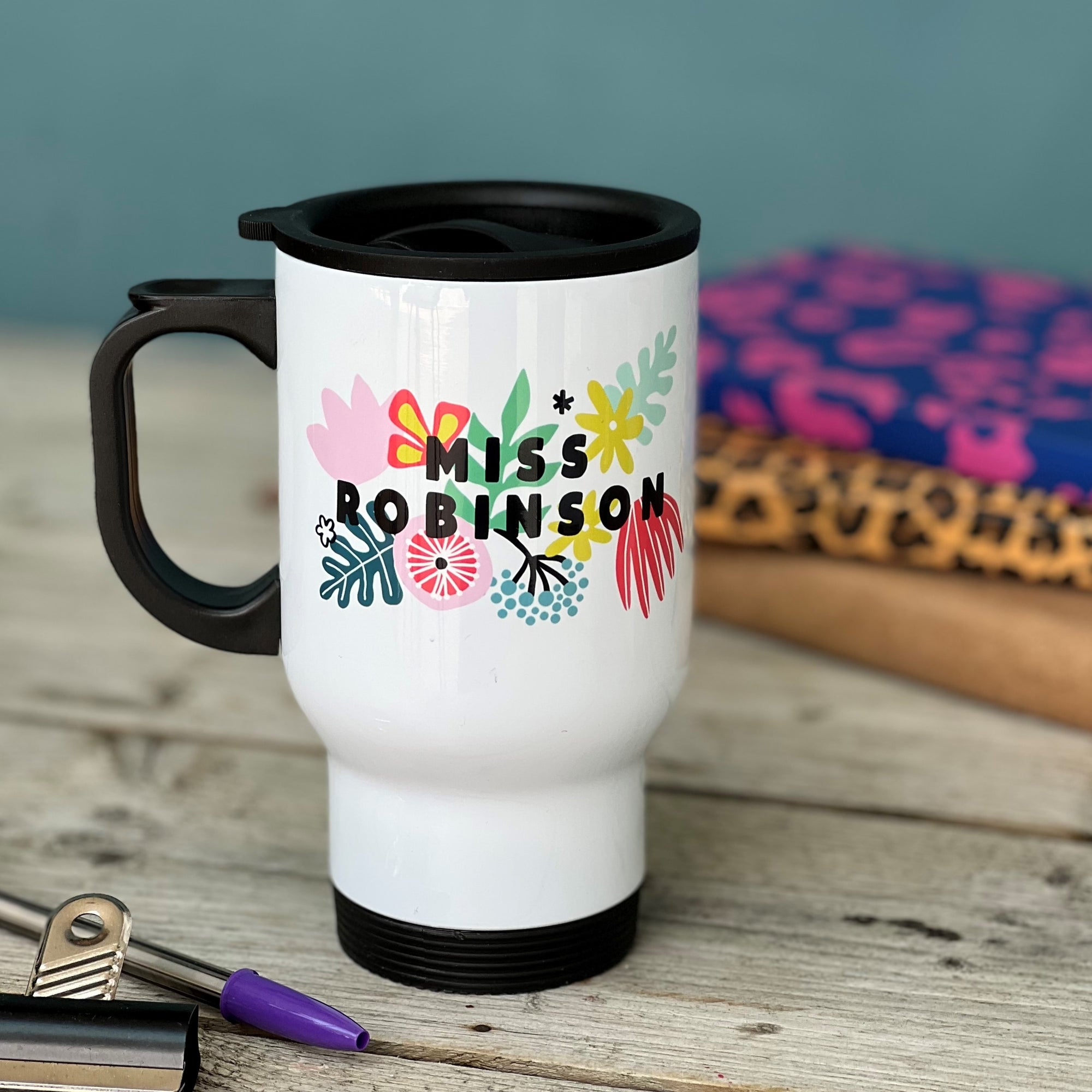 Teachers Vibrant Floral Personalised Travel Mug