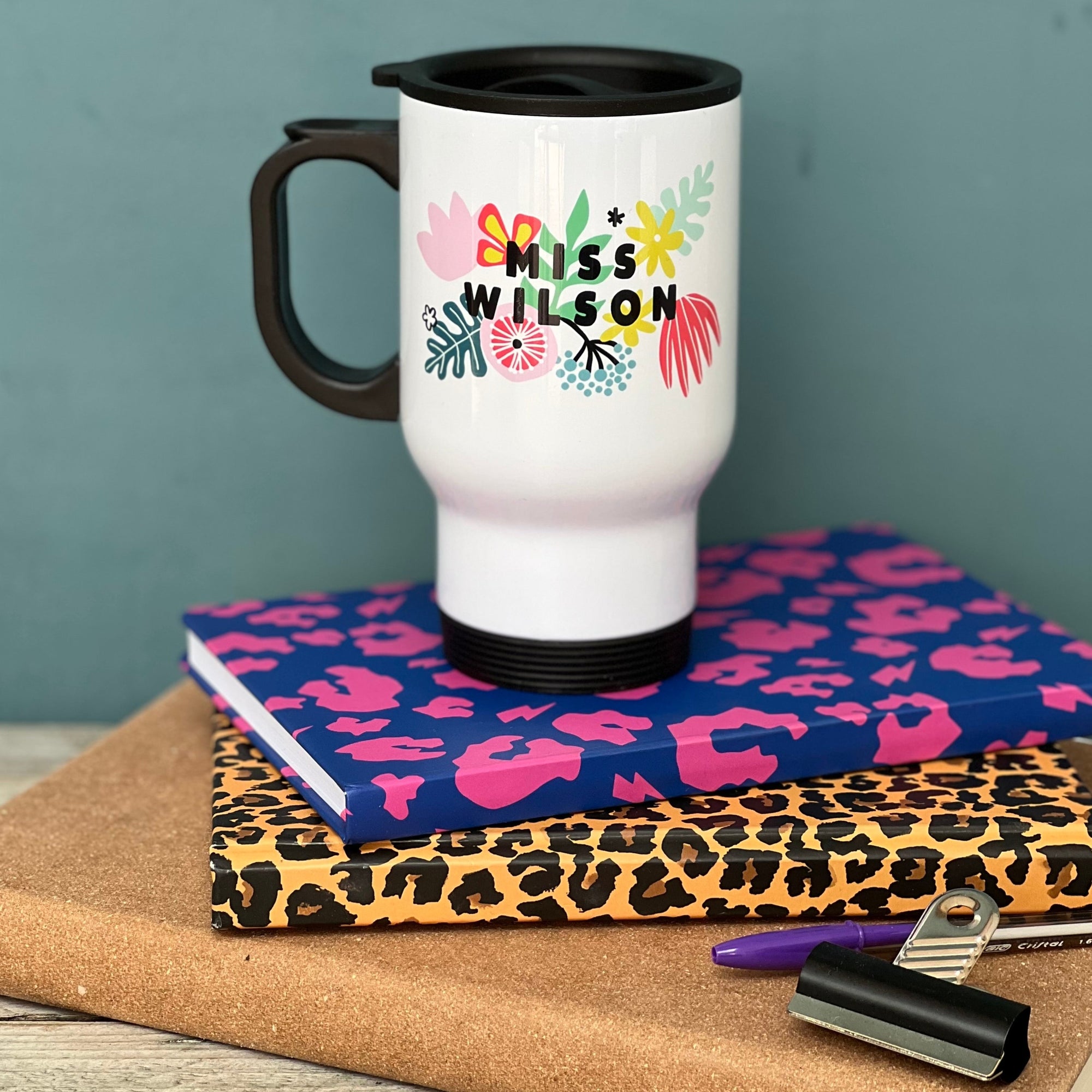 Teachers Vibrant Floral Personalised Travel Mug