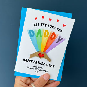 All The Love For Daddy Rainbow Card With 3D Heart Hands