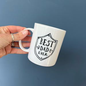 Best Dad Ever Shield Monochrome Bone China Mug