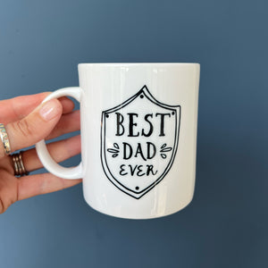 Best Dad Ever Shield Monochrome Bone China Mug