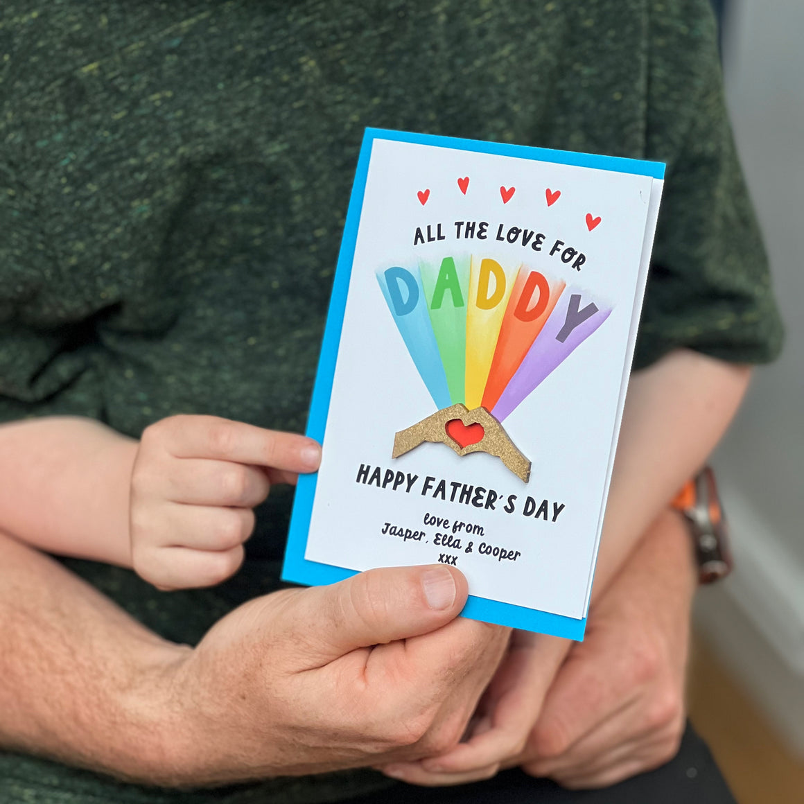 All The Love For Daddy Rainbow Card With 3D Heart Hands