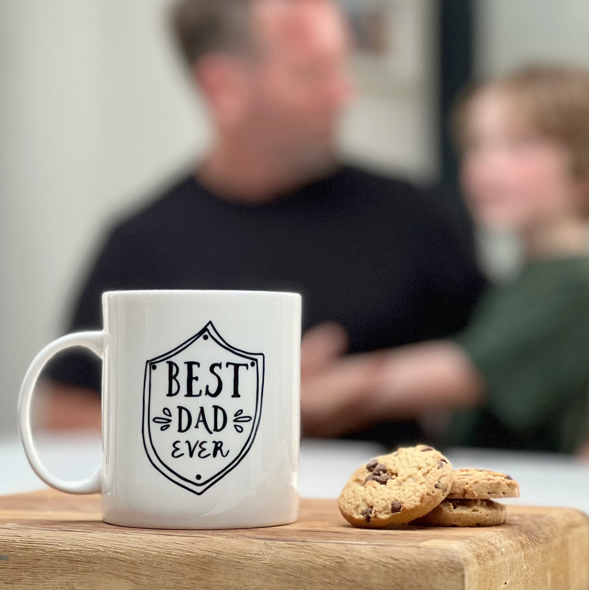 Best Dad Ever Shield Monochrome Bone China Mug