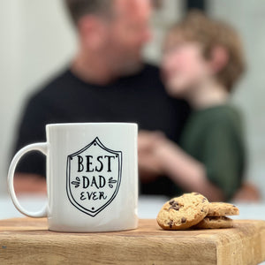 Best Dad Ever Shield Monochrome Bone China Mug