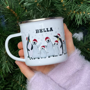 Christmas Penguin Tin Enamel Mug