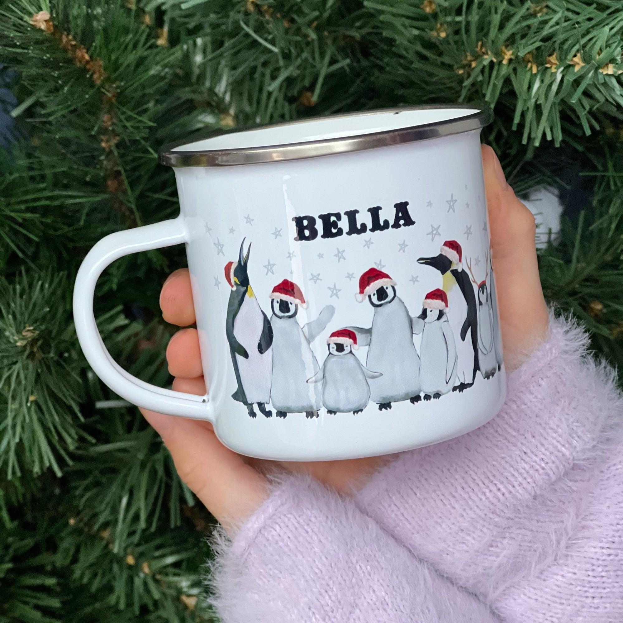 Christmas Penguin Tin Enamel Mug