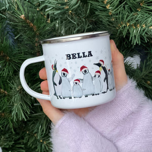 Christmas Penguin Tin Enamel Mug