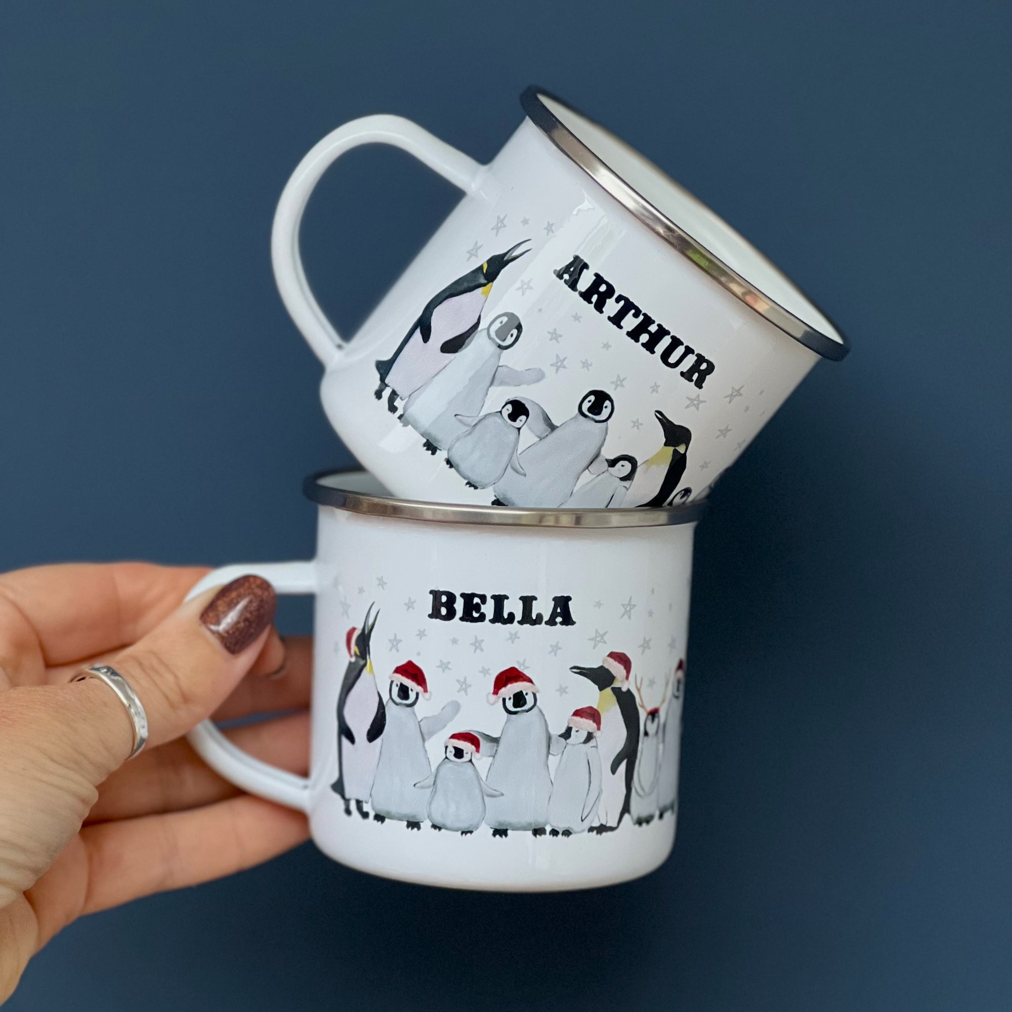 Christmas Penguin Tin Enamel Mug