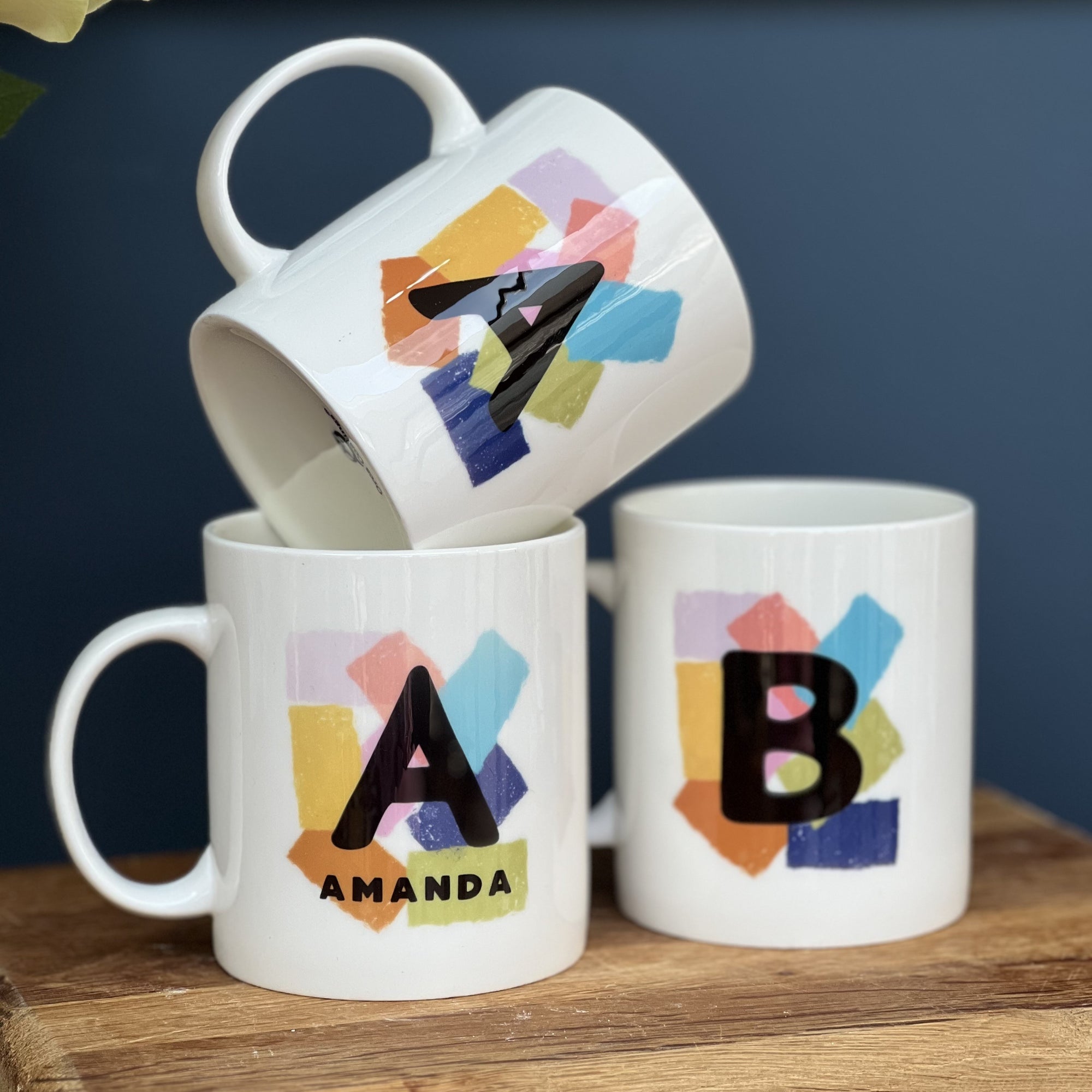 Bone China Initial Mug With Bold Abstract Design